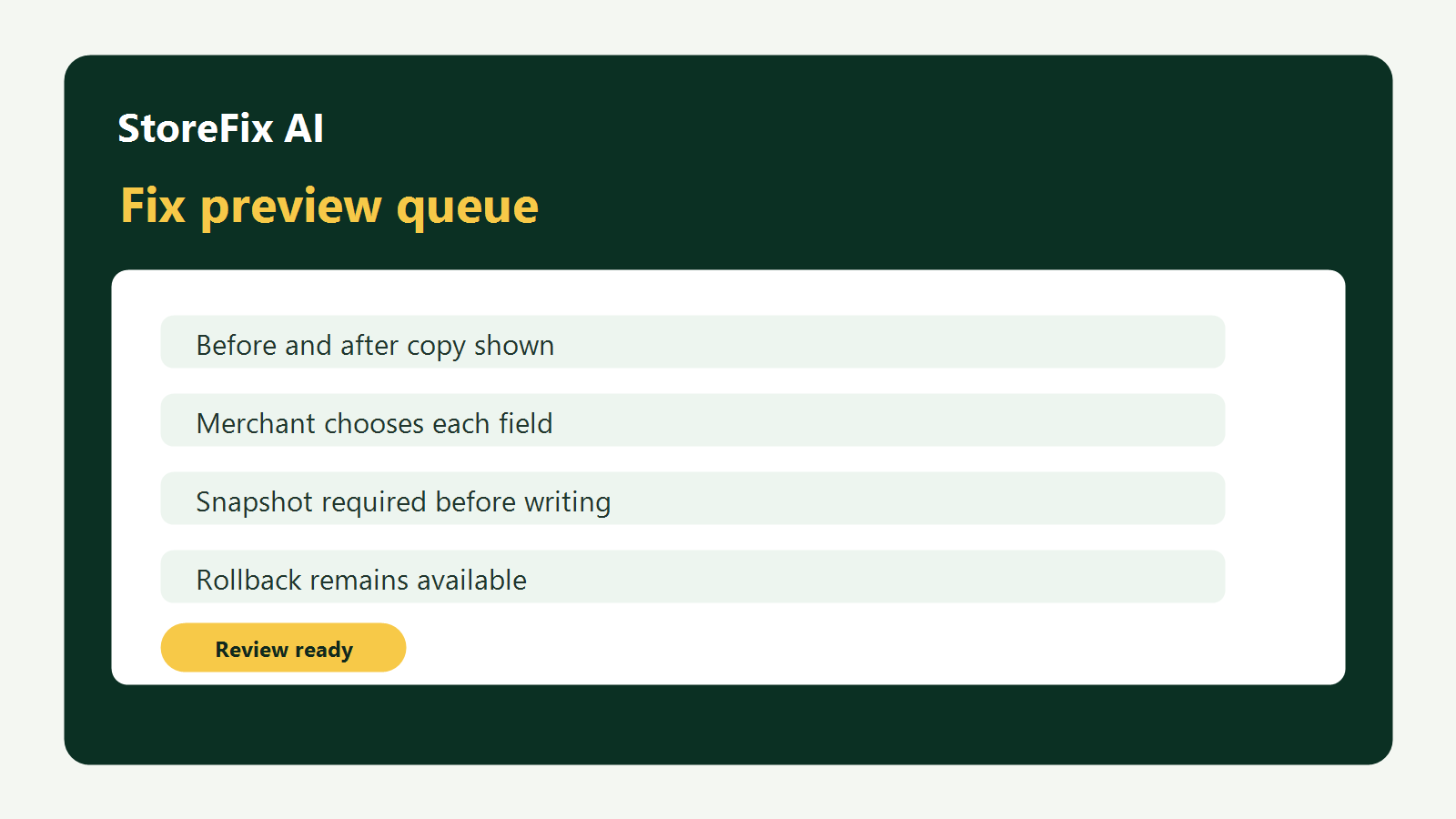 Grouped fix preview for product page issues